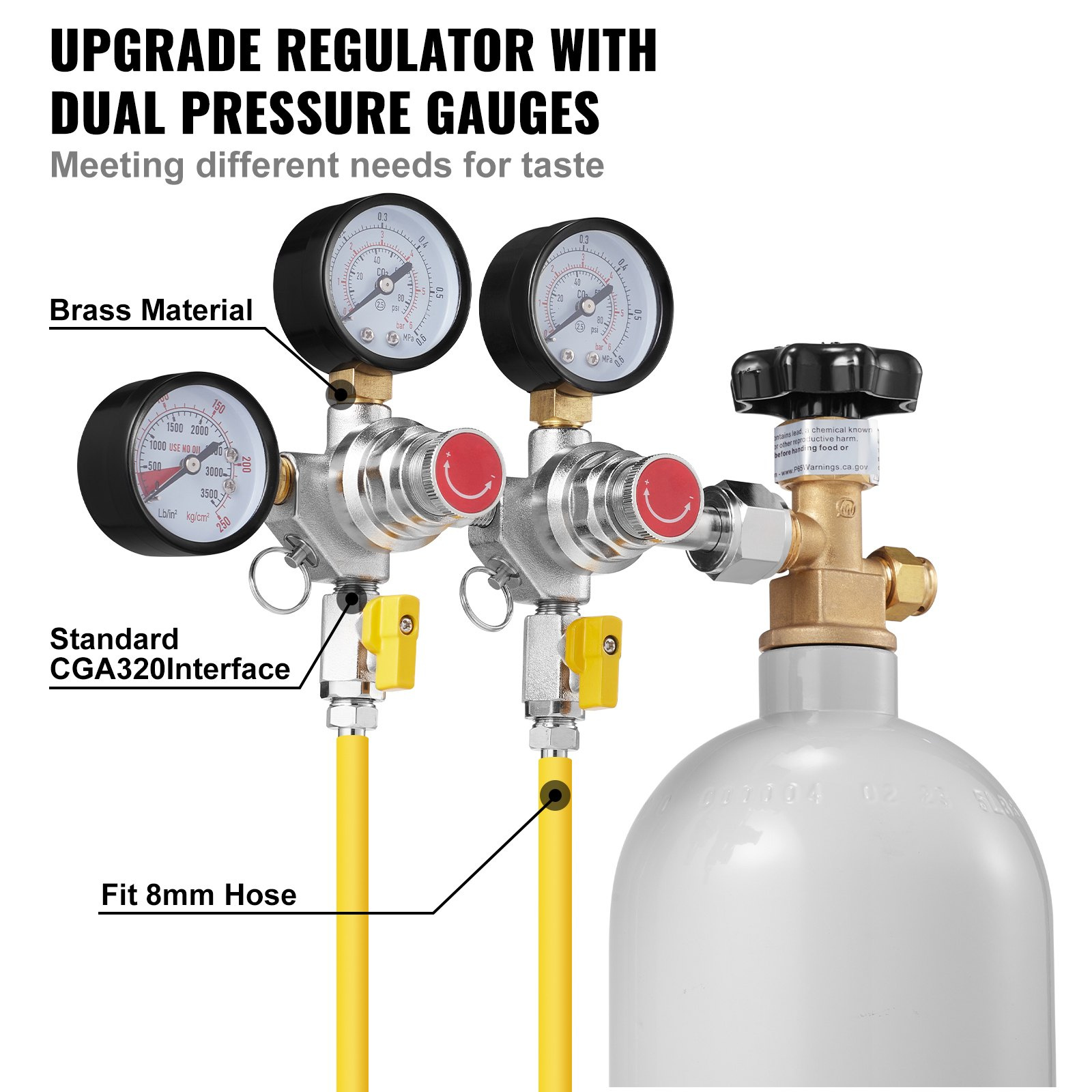 VEVOR Triple Gauge Regulator, CO2 Regulator Gauge with 0-60PSI, Heavy Duty CO2 Gauge Gas System, Draft Beer Regulator with Check Valve, Adjustable Pressure Regulator for Draft Beer Homebrew, CGA320 - Image 5