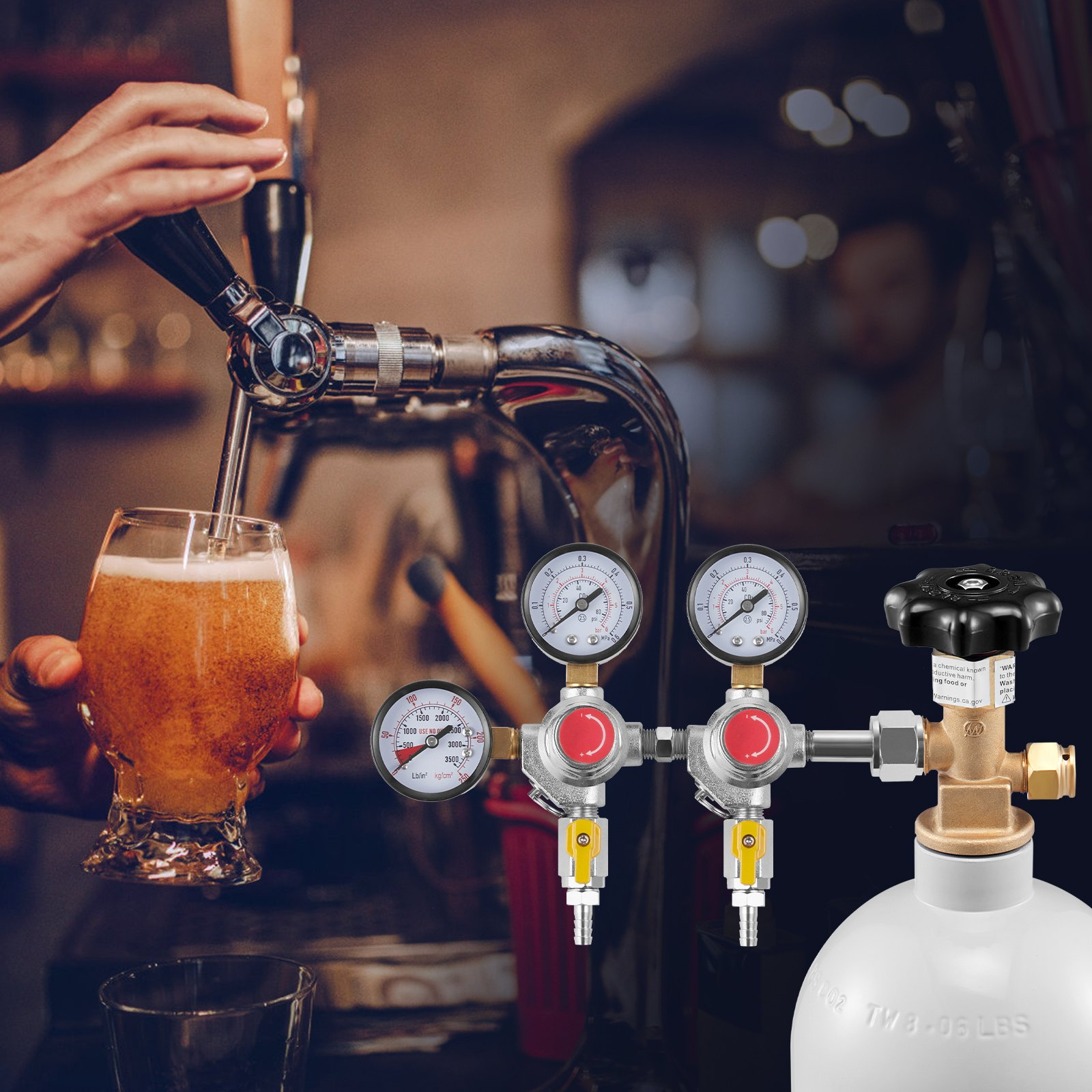 VEVOR Triple Gauge Regulator, CO2 Regulator Gauge with 0-60PSI, Heavy Duty CO2 Gauge Gas System, Draft Beer Regulator with Check Valve, Adjustable Pressure Regulator for Draft Beer Homebrew, CGA320 - Image 8
