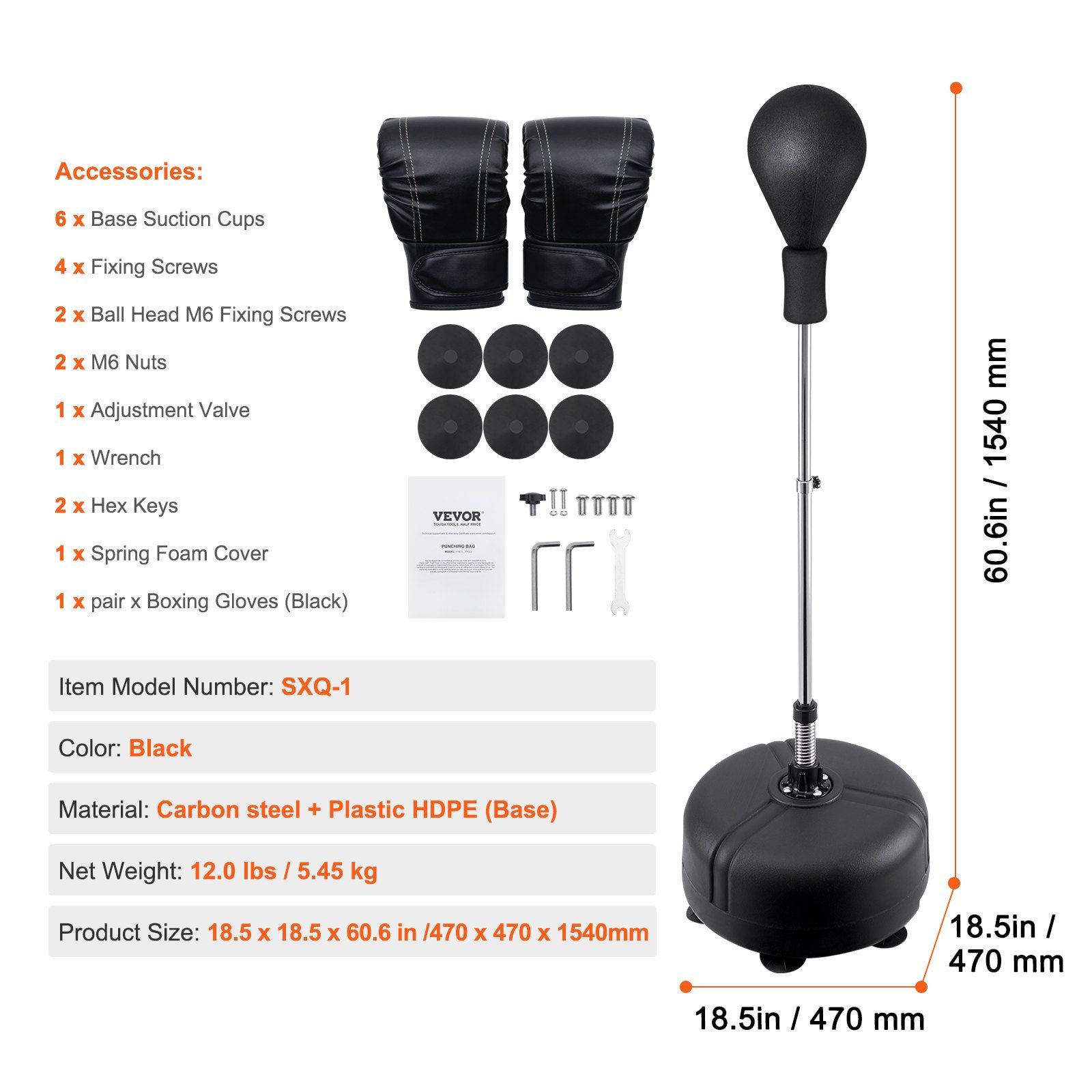 VEVOR Punching Bag, Reflex Boxing Bag for Teens & Adults, Height Adjustable Free Standing Strike Bag Set with Boxing Gloves & Stand, Speed Bag for Training, Boxing Equipment, Stress Relief & Fitness - Image 11